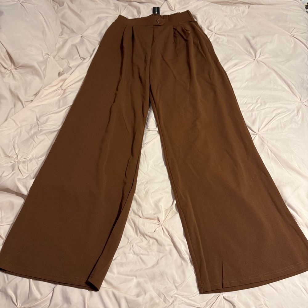 Fashion Nova Wide Leg Brown Trousers